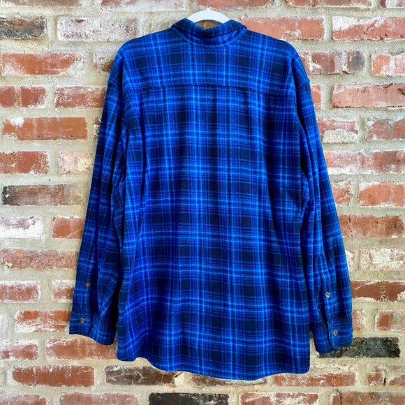Eddie Bauer Mens Fleece Button Up Shirt, Long Sleeve, Blue/Black Plaid, Size 2XL - Picture 7 of 12